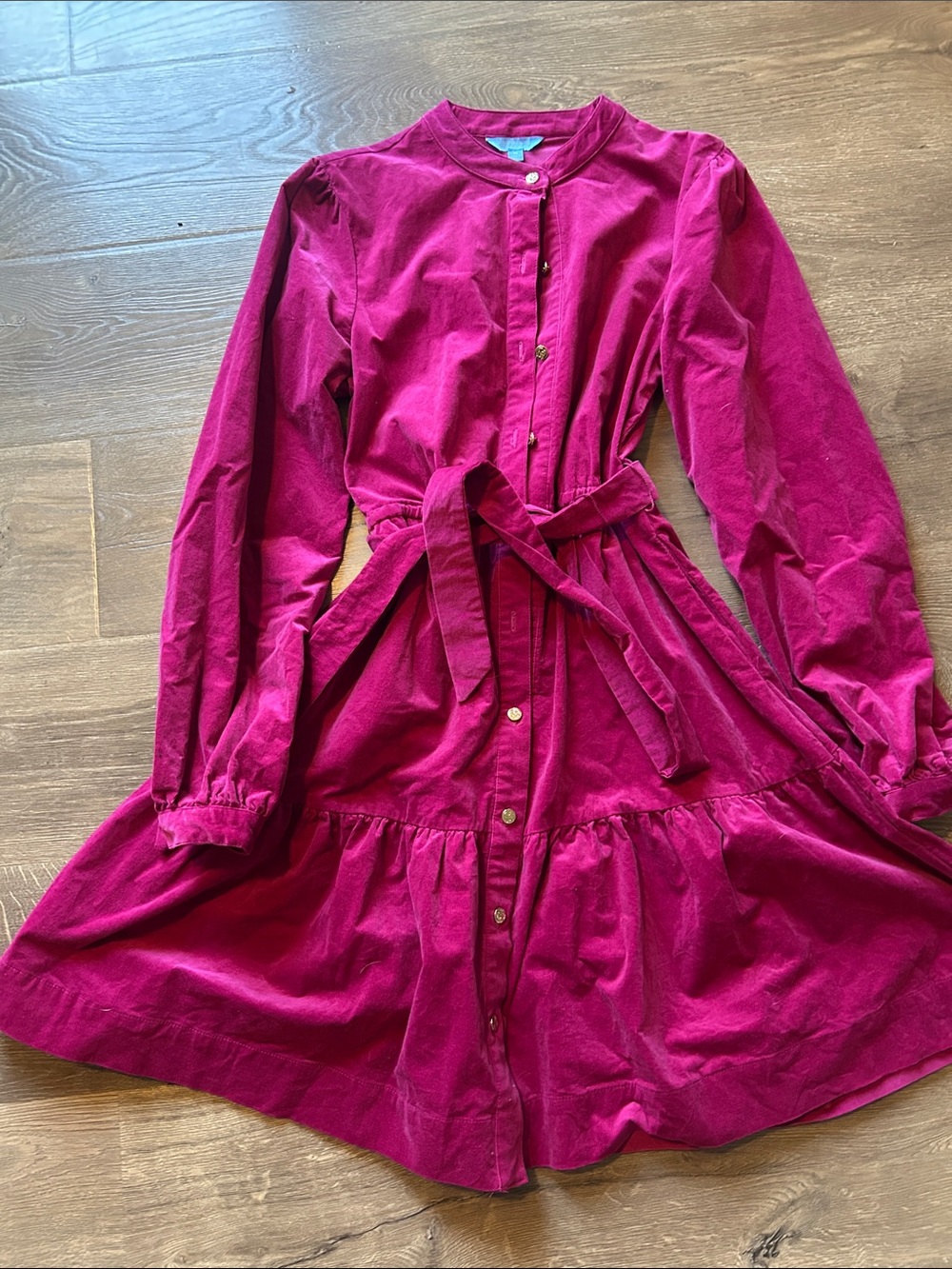Draper James Magenta Button-Front Belted Shirt Dress